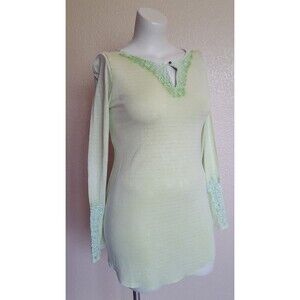 Soft Surroundings Embroidered Striped Knit Long Sleeve Tunic Top S Green New